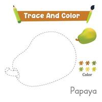 Handwriting Practice. Trace And Color The Papaya Food Which Is Perfect. Illustration vector