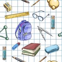 School supplies pattern including backpack and books vector