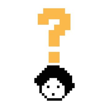 Cartoon question mark question quiz man male boy confuse 8 bit alert trouble. vector
