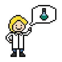 Decoration scientist science man male medicine lab smart show 8bit professor game. vector