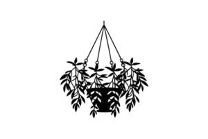 Elegant Hanging Plant in a Pot with Trailing Leaves Suspended by Cords in a Striking Silhouette Style silhouette hanging plant trailing vector