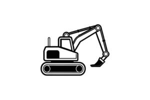 Detailed Excavator Illustration Featuring Tracks and Bucket Arm in Black and White Minimalist Silhouette Style on a White Background silhouette minimalist vector