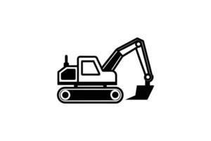 Heavy Machinery Excavator Construction Vehicle Illustration Featuring Bold Black and White Design Perfect for Construction or Engineering Projects silhouette black white vector