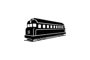 Vintage Passenger Train Car on Tracks Represented in a Clean Black and White Silhouette Style for Graphic Design Projects silhouette vintage vector