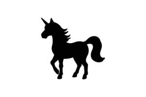 Elegant Unicorn Standing with Flowing Mane and Tail Captured in a Striking Black Silhouette Against White Background Magical Creature silhouette black vector