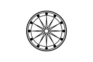 Symbolic Representation of Dharma Wheel with Spokes and Circular Border Black and White Spiritual Iconography Buddhist Symbolism and Religious Art Simple vector