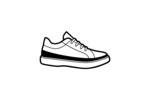 Minimalist Illustration of a Stylish White Sneaker with Black Accents and Laces Isolated on a Clean White Background for Versatile vector