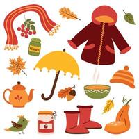Autumn themed cozy essentials illustration vector