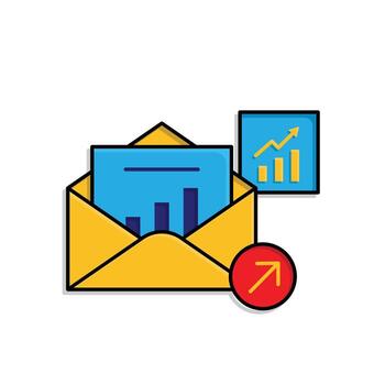 Marketing icon. Email marketing. Open letter, envelope with graphic symbol. Branding, strategy, digital. Isometric design style. vector