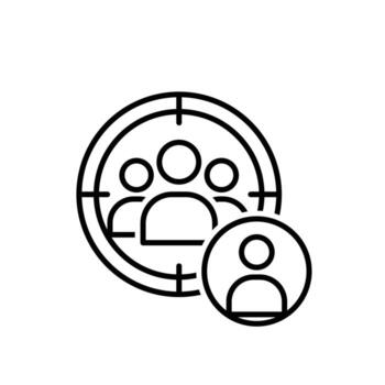 Marketing icon. Target Audience. Silhouette of a person in a target circle. Branding, strategy, digital. Outline design style. vector
