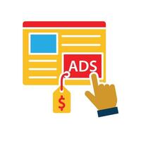 Marketing icon. Marketing advertising. Web with ads and signature symbols. Branding, strategy, digital. flat design style. vector