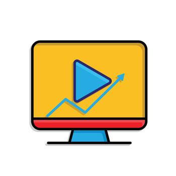 Marketing icon. Marketing. Computer with a play symbol and an up arrow. Branding, strategy, digital. Isometric design style. vector