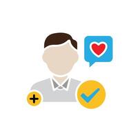 Marketing icon. Influencer Marketing. People with plus signs, checkmarks, and love messages. Branding, strategy, digital. flat design style. vector