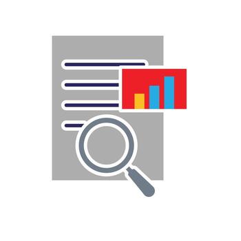 Marketing icon. Keyword research. Magnifying glass on keyword list and graph. Branding, strategy, digital. flat design style. vector