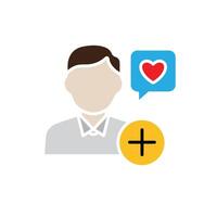 Marketing icon. Influencer Marketing. People with plus signs and love messages. Branding, strategy, digital. flat design style. vector