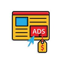 Marketing icon. Marketing advertising. Web with ads and click cursor. Branding, strategy, digital. Isometric design style. vector
