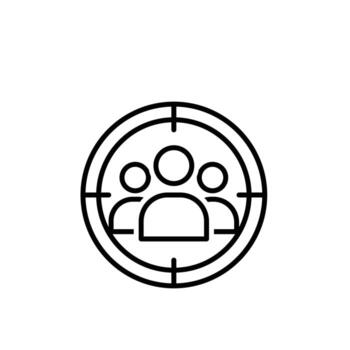 Marketing icon. Target Audience. Silhouette of a person in a target circle. Branding, strategy, digital. Outline style. vector