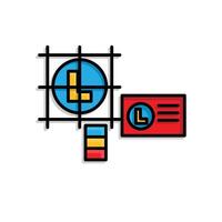Marketing icon. Branding. Logo icon in a grid with business card and color palette. Branding, strategy, digital. Isometric design style. vector