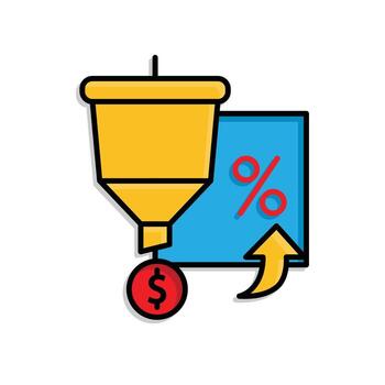 Marketing icon. Conversion Rate Optimization. Marketing funnel arrow rising from percentage. Branding, strategy, digital. Isometric design style. vector