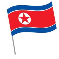 North Korea national flag flutters with flagpole vector