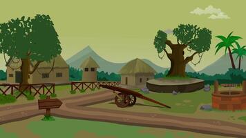 Village life cartoon animation, day to night time lapse seamless loop, countryside sun or moon rises and set, sky video