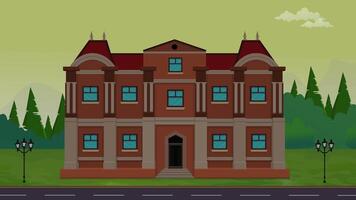 Village life cartoon animation, day to night time lapse seamless loop, countryside sun or moon rises and set, hospital video
