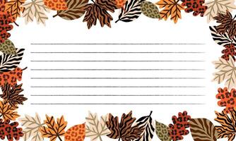 autumn leaves frame with leopard zebra animal prints and lined space fall season card template or note border for invitation message vector