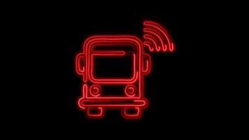 Glowing Bus Icon and Symbol in Neon Animation on Black Background video