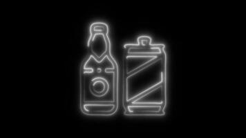 Glowing Beer Icon and Symbol in Neon Animation on Black Background video