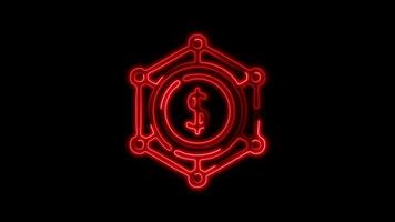 Glowing Banking System Icon and Symbol in Neon Animation on Black Background video