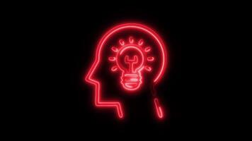 Glowing Brain Free Icon Neon Animation on Black Background video