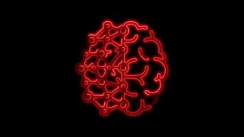 Glowing AI Brain and Symbol in Neon Animation on Black Background video