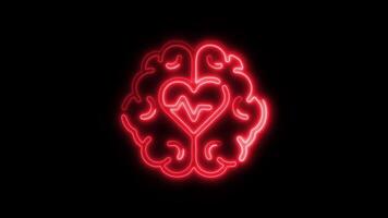Glowing Brain Icon and Symbol in Neon Animation on Black Background video