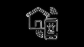 Glowing Alarm Icon and Symbol in Neon Animation on Black Background video