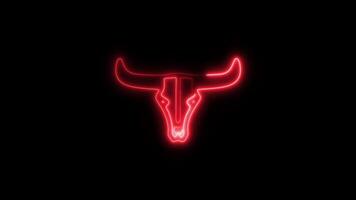 Glowing Bull Skull and Symbol in Neon Animation on Black Background video