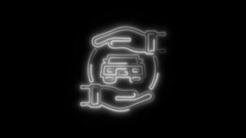 Glowing Car Service Icon and Symbol in Neon Animation on Black Background video