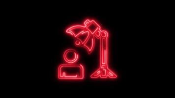 Glowing Studio Lighting and Symbol in Neon Animation on Black Background video