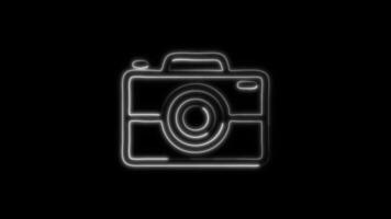 Glowing Camera Icon and Symbol in Neon Animation on Black Background video