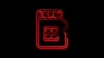 Glowing Micro SD Icon and Symbol in Neon Animation on Black Background video