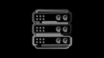 Glowing Database Icon and Symbol in Neon Animation on Black Background video