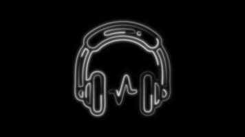 Glowing Headphone Icon and Symbol in Neon Animation on Black Background video