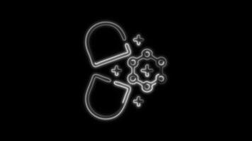 Glowing Pill Icon and Symbol in Neon Animation on Black Background video