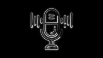 Glowing Microphone Icon and Symbol in Neon Animation on Black Background video