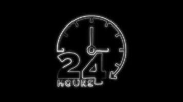 Glowing Hours Icon and Symbol in Neon Animation on Black Background video