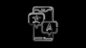 Glowing Translation Icon and Symbol in Neon Animation on Black Background video