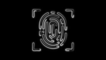 Glowing Fingerprint Icon and Symbol in Neon Animation on Black Background video
