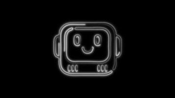Glowing Robot Icon and Symbol in Neon Animation on Black Background video
