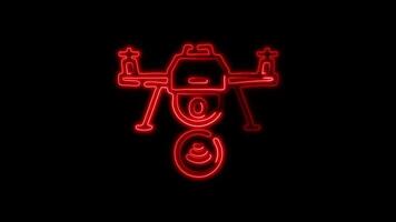 Glowing Drone Icon and Symbol in Neon Animation on Black Background video