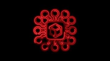 Glowing Digital Icon and Symbol in Neon Animation on Black Background video