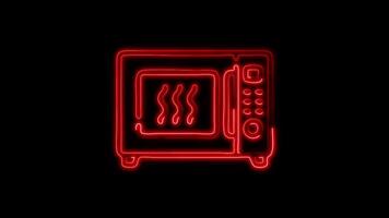 Glowing Microwave Icon and Symbol in Neon Animation on Black Background video